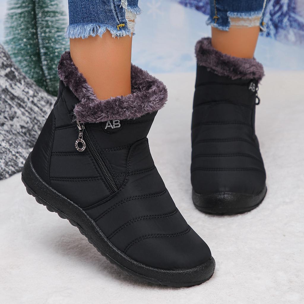 Fashion Casual Side Zip Furry Snow Boots Women 2025 Winter Comfort Round Toe Medium Heel Booties Warm Short Plush Waterproof Ankle Boots