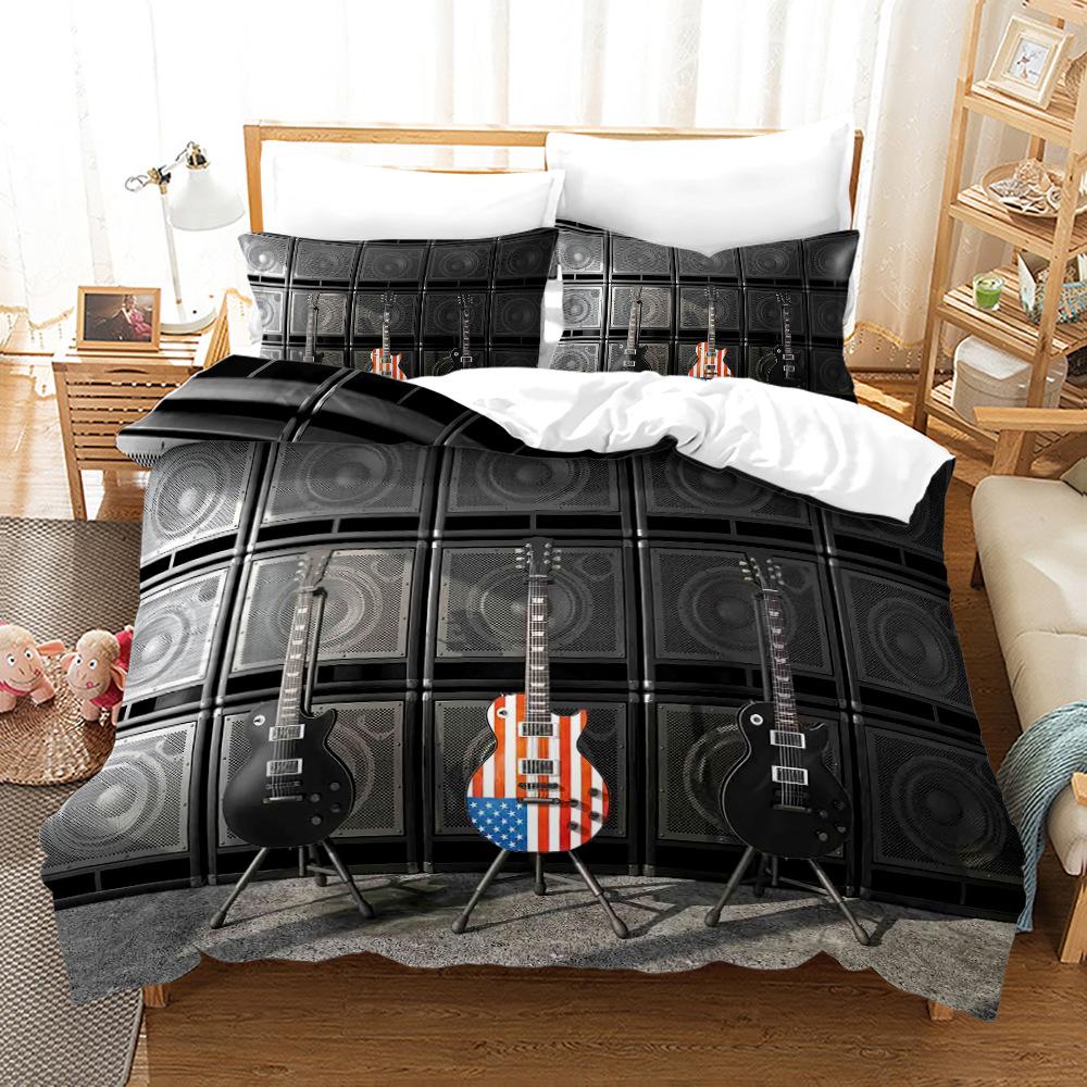 

Duvet Cover And Pillowcase For Boys Teen,Retro Style Guitar,Black Sound System, 3D Print,Music Series,Comforter Cover Set, Queen EU single(135x200cm)