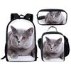 Classico Novità Particolare Creativo Gatto Cool Stampa 3D Set da 3pz Zaino per Scuola Zaino per Laptop Zaino Giornaliero Borsa Pranzo Astuccio