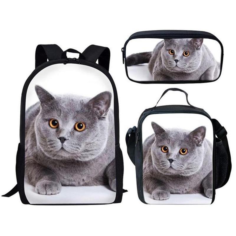 

Cartoon Popular New Cat 3D Print 3pcs/Set Student School Bags Laptop Daypack Backpack Lunch bag Pencil Case