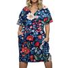 Summer Plus Size V Neck Short Sleeve Knee Pocket Gradient Print Casual Dress For Women