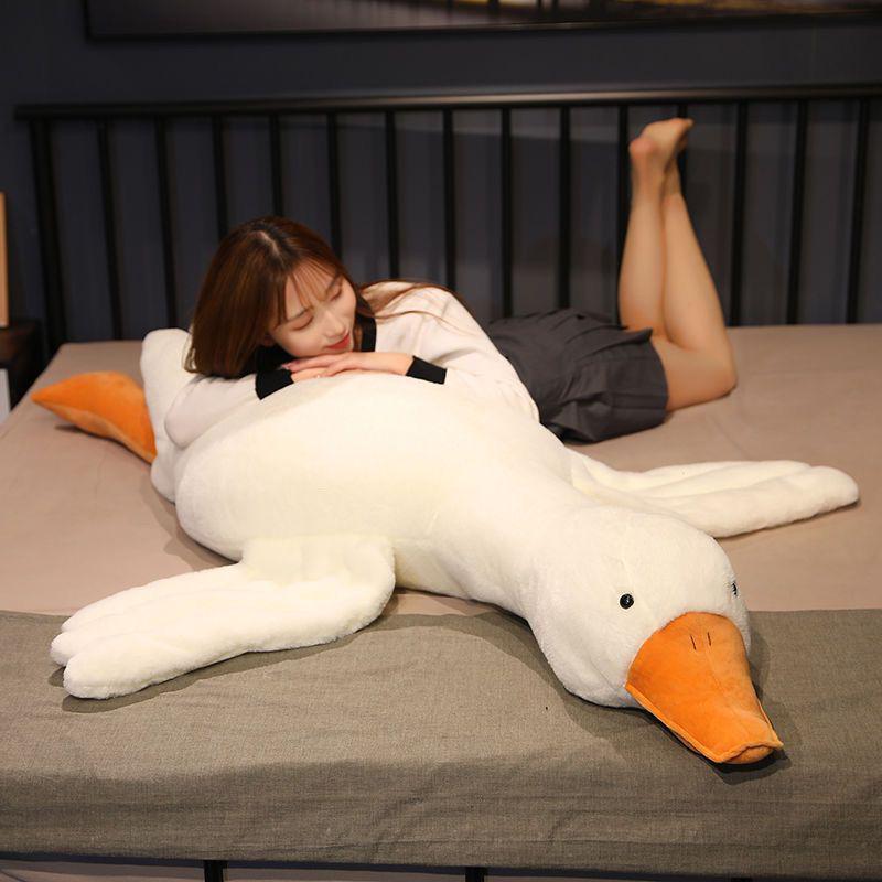 Internet-Inspired Big White Goose Plush Pillow Toy for Bed - Cute Gift for Girls