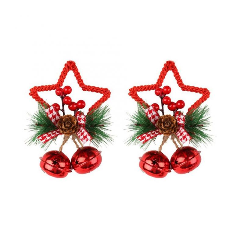 Weihnachtsfest Fünfzackiger Stern Metallglocke Zubehör Anhänger DIY Weihnachtsbaum Anhänger Bogenglocke Rot