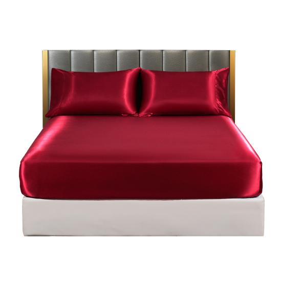 Glossy Satin Sheets Solid Color Pillowcases Sheet Fitted Sheet Cooling Wrinkle-Free Silky