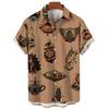 3D Retro Digital Printed Men's Lapel Short Sleeved Shirt