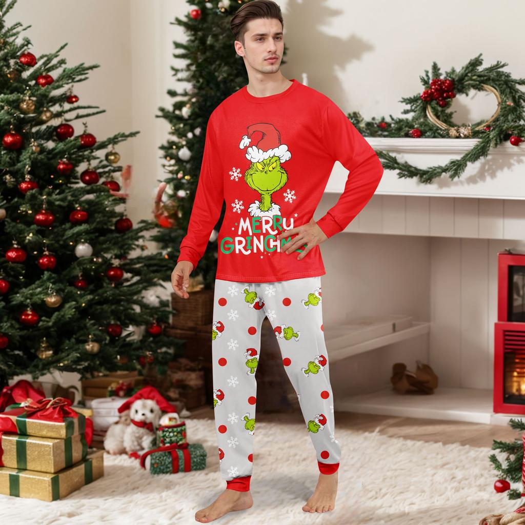 Print Cute Family Set Pajamas, Home Clothes, Family Set Long Sleeve Top Pants Set