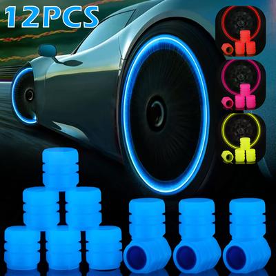 12Pc Motorcycle Luminous Tire Valve Cap Universal Valve Lid Luminous Wheel Vehicle Valve Cover Protection Fluorescent Decoration