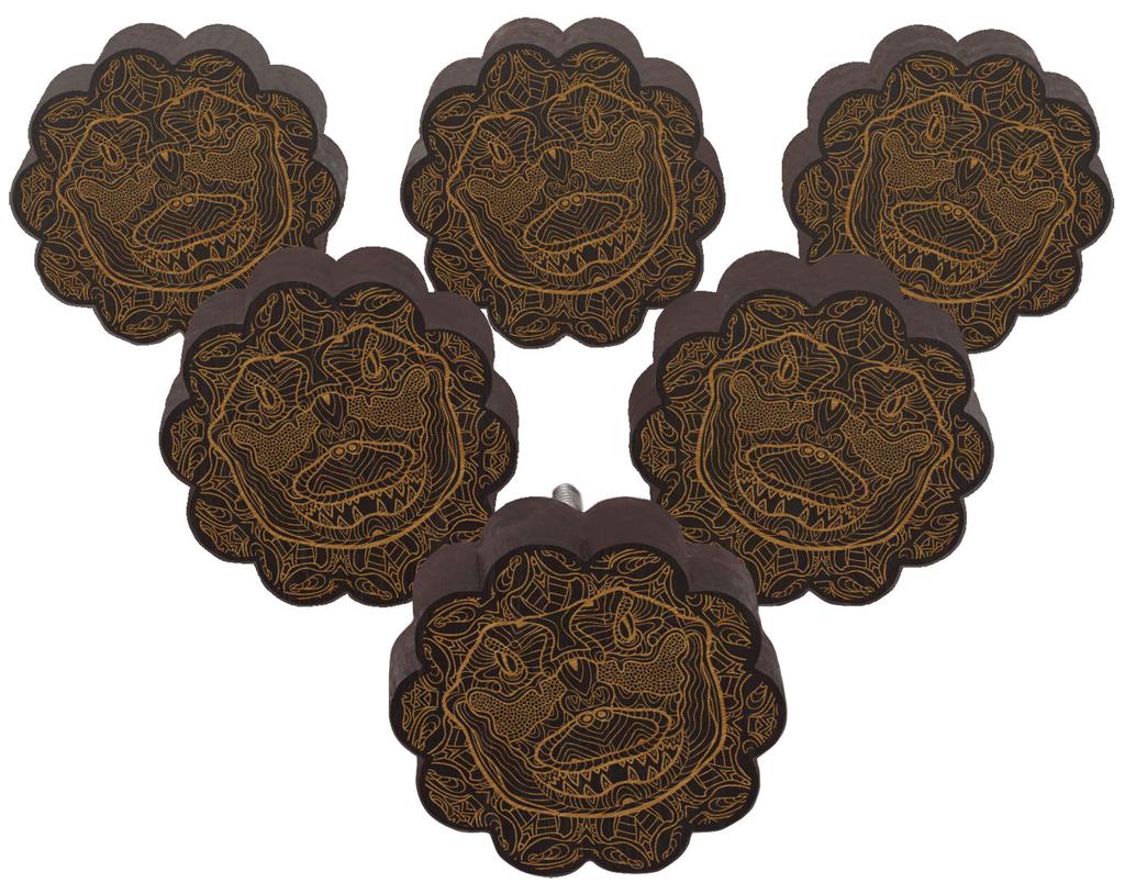 IBA Indianbeautifulart Brown Engraved Knobs 10 Pc Furniture Wooden Scallop Knobs Rustic Drawer