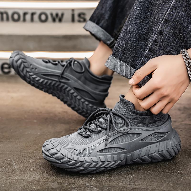 Fashion Casual Trendy Men's Shoes 2025 Knitted Breathable Lazy Shoes One Step Causal Outdoor Shoes Round Toe PVC Sole Non-Lace Up