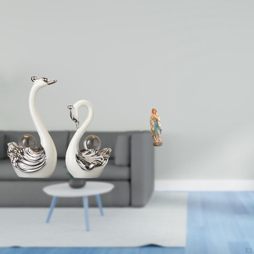 Porcelain Swan Figurine Collection And Mary Statue Artwork Decorative Animal Ornament for Living
