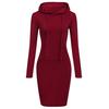 Women Casual Long Sleeve Hooded Pockets Sweater Dress