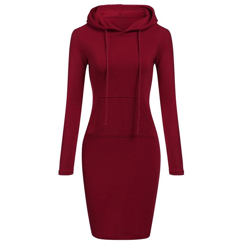 Women Casual Long Sleeve Hooded Pockets Sweater Dress