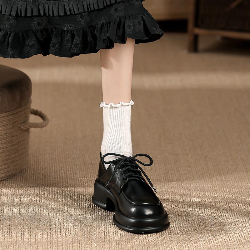 

Женские кожаные туфли на шнуровке с толстой подошвой — весна 2025 г., британский стиль, универсальная обувь для увеличения роста 35