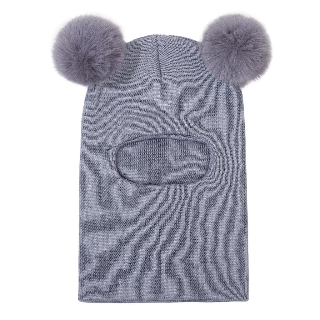 Children's Double Ball Ear Protectors Fall and Winter Boys and Girls Cute Wool Knit Pullover One Hat