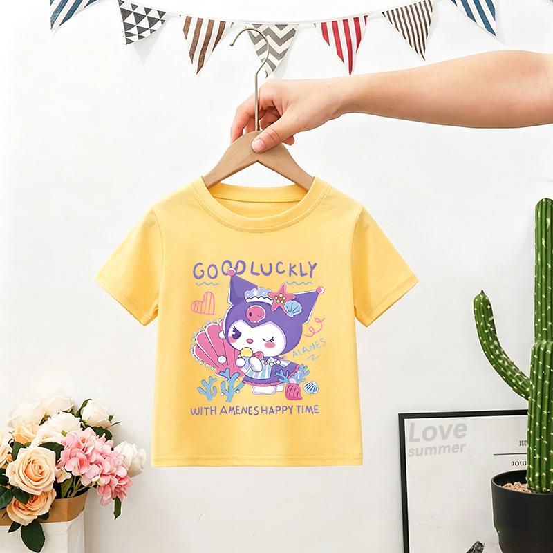 Kuromi Print Summer girls T-shirt My Melody Cute Trend Kawaii Sanrios Girl High Quality Trend Fashion Kid Tops Gift