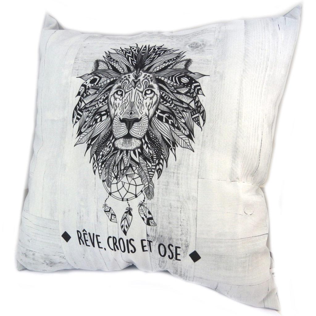 Les Trésors De Lily [P2964] - Designer Cushion 'Boho' Light Gray (Dream - Believe and Dare) - 30 Cm