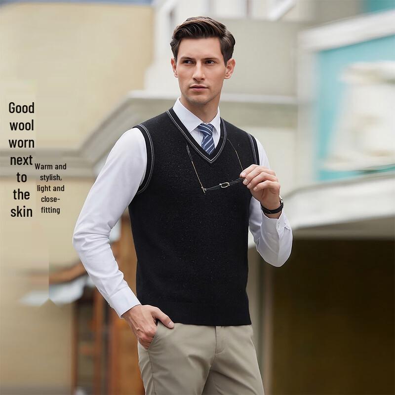 POLOMEISDO Men's 100% Merino Wool V-Neck Knit Vest