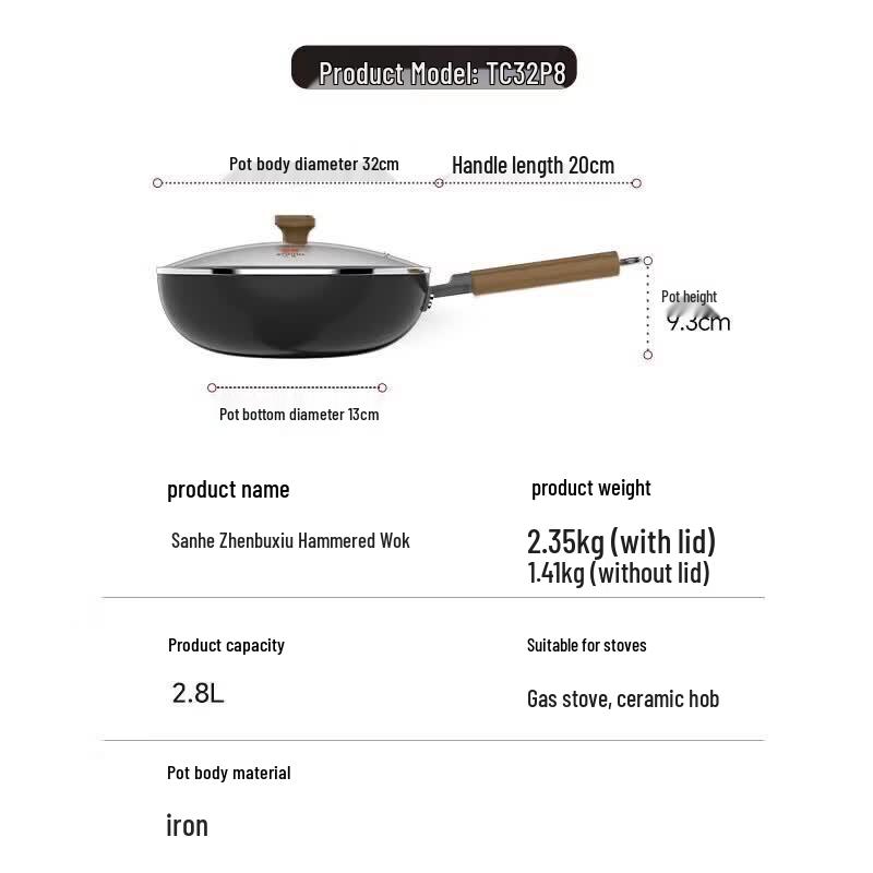 Sanhe Antihaftbeschichtete Gehämmerte Schmiedeeisen Wok