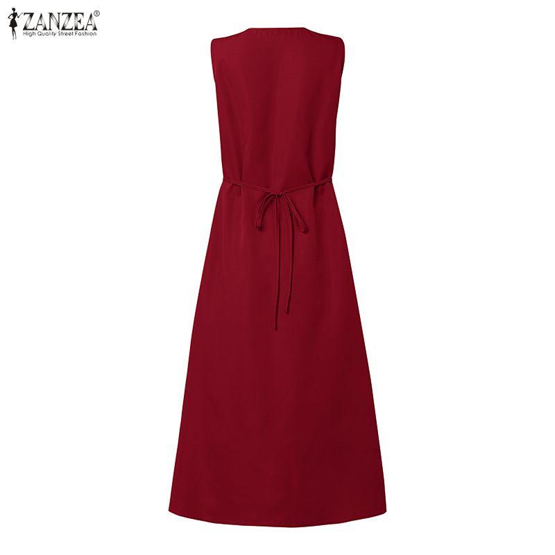 ZANZEA Women Elegant V-Neck Casual Sleeveless Dress