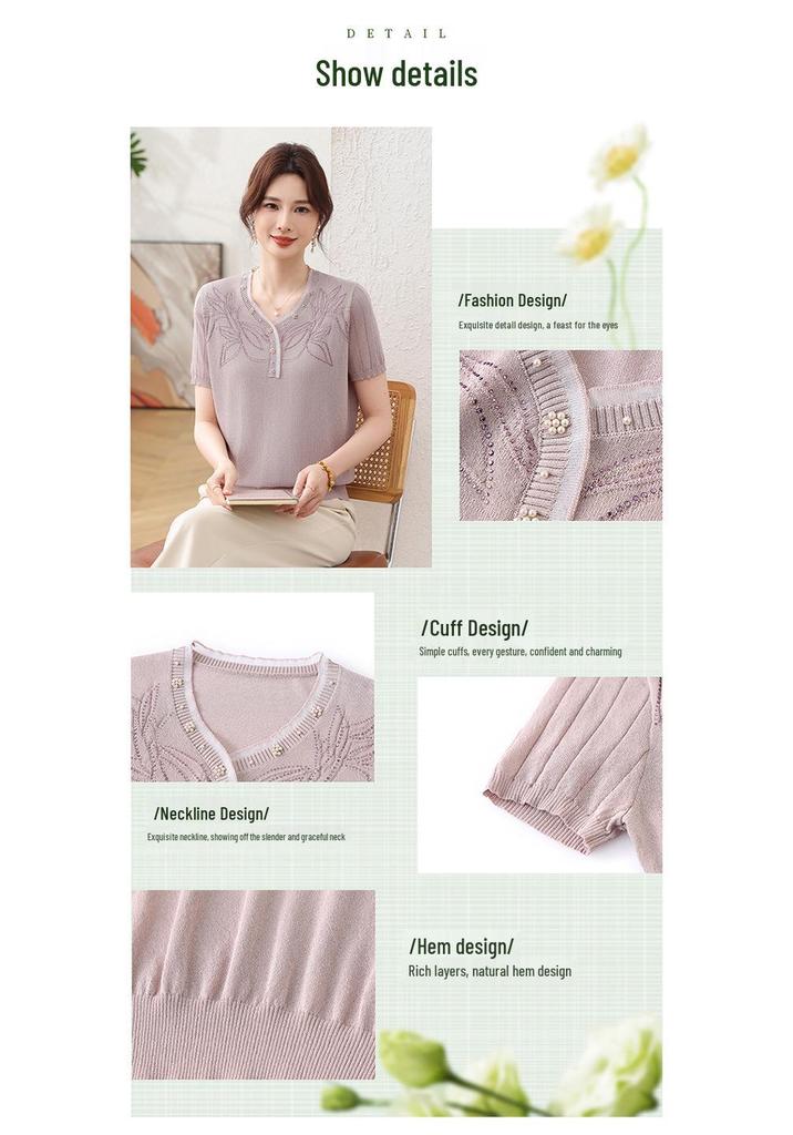 Stylish Ice Silk Short-Sleeve Top & Cardigan for Middle-Aged Women - Summer 2026 Collection