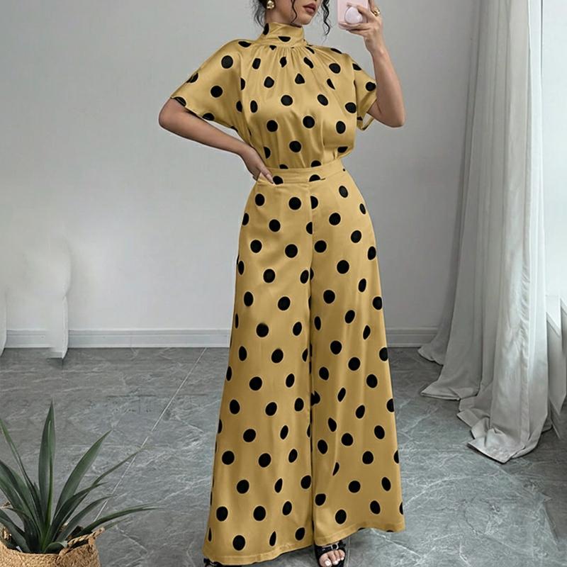

ZANZEA Women Short Sleeve Blouse and Wide Leg Pants Polka Dot Print Two Piece Sets 2XL хакі