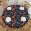 Round Oilproof Colorful Dragons  Table Cover  Tablecloth for Picnic 70 Inch Table Cloth