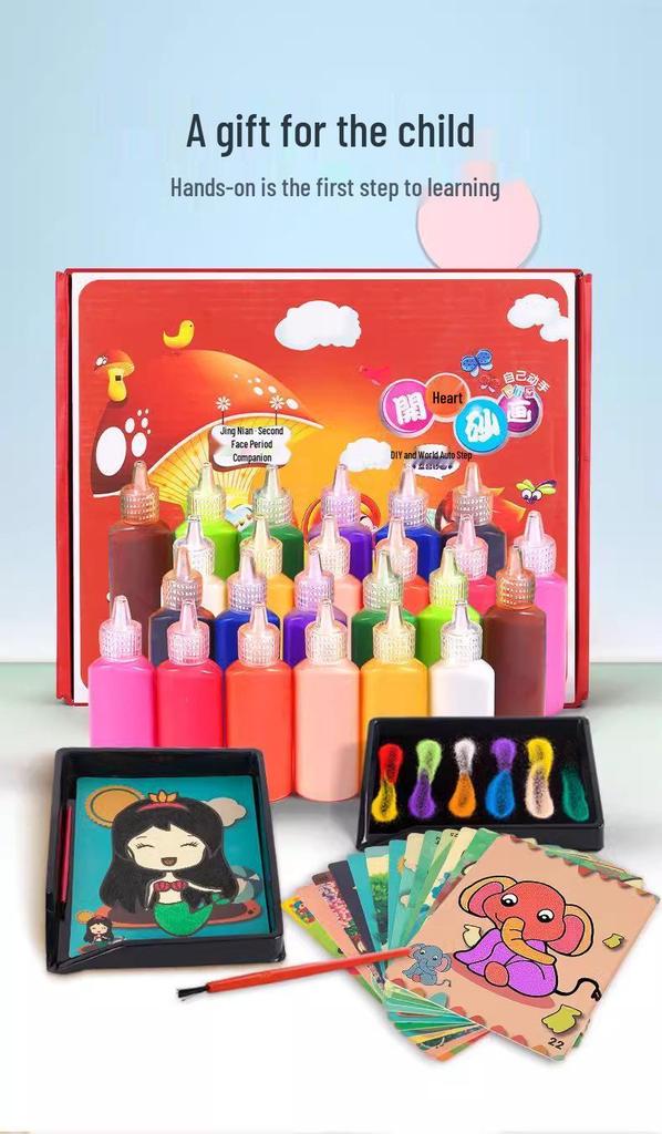 Children's DIY Sand Painting Art Kit - Scratch and Color Educational Craft Set for Boys and Girls