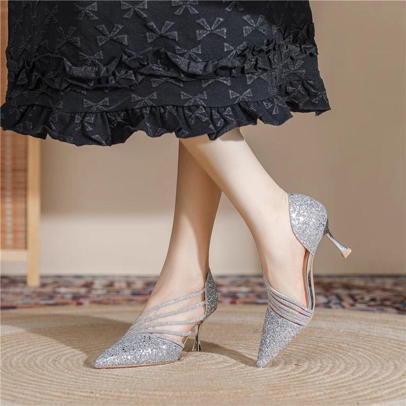 2025 Champagne Rhinestone Stiletto Heels: Elegant Pointed Toe Bridal Shoes