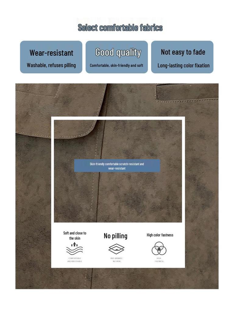Plus Size Women's Brown Suede A-line High Waist Short Skirt for Spring & Autumn