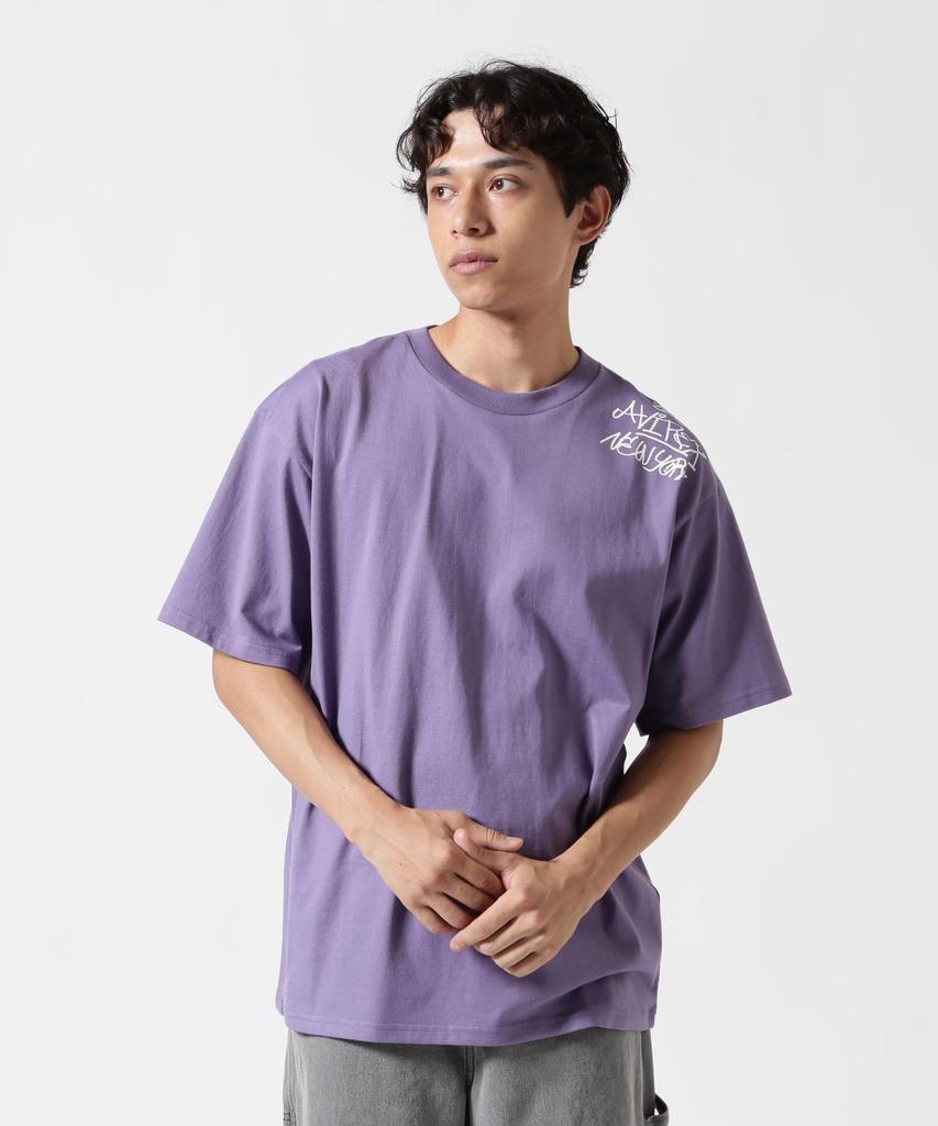 Avirex TAGGING SIGN T-SHIRT (WEB&DEPOT Exclusive) Men's Short Sleeve T-Shirt, Size L, 080, Purple, 783-5134084