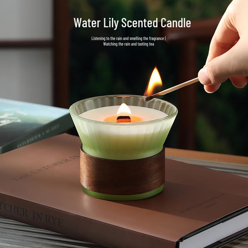 Long-lasting Soy Wax Aroma Candle with Wooden Core - Water Lily Scent for Bedroom, Birthday, Wedding Party, and Decorative Ornaments