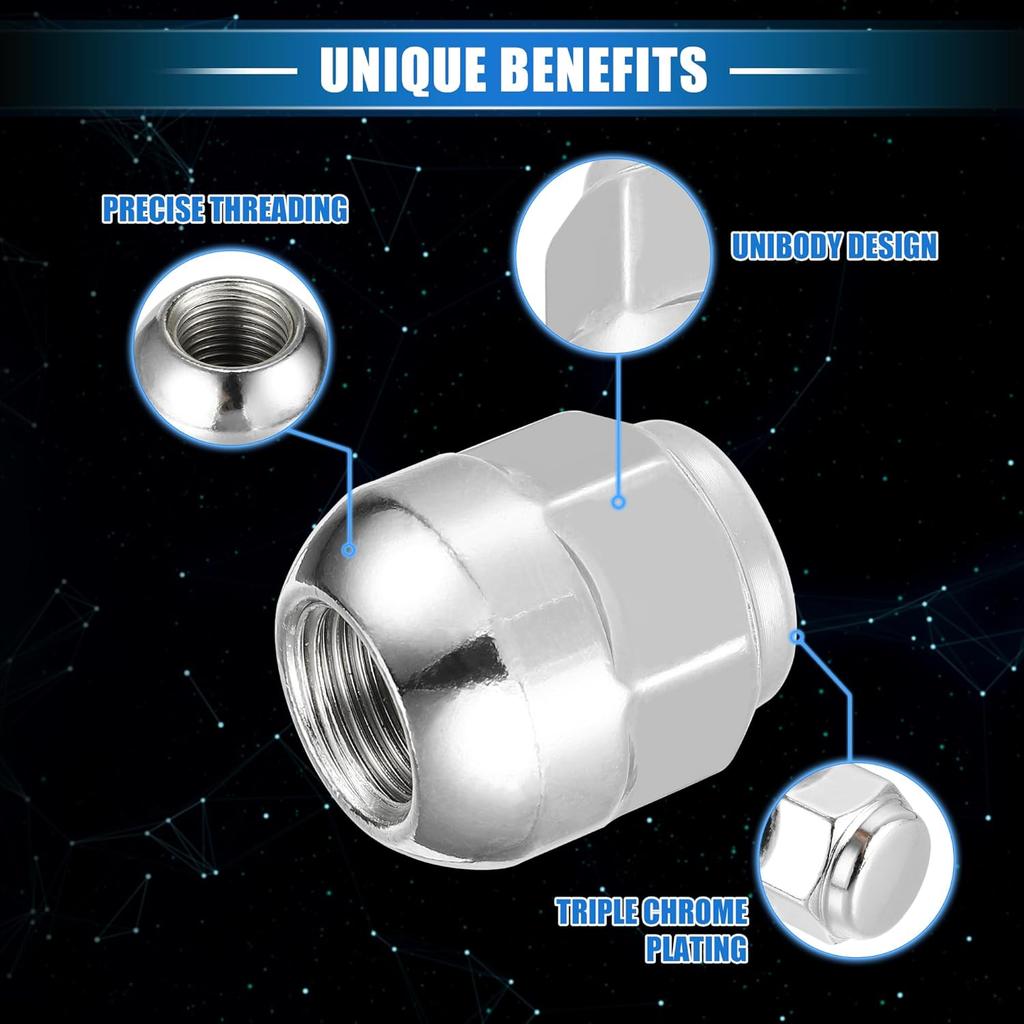 10 Pcs Wheel Lug Nuts Compatible for Honda Odyssey for Honda Pilot, Durable Chorme Plated M14x1.5 Carbon Steel Silver Tone Tire Lugnuts