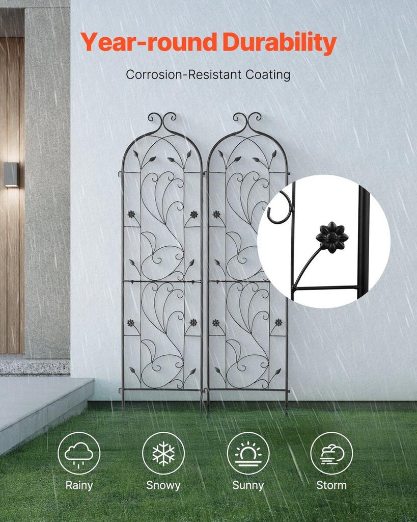 2 Packs Metal Garden Trellis for Climbing Plant Support 60x15 In Rustproof