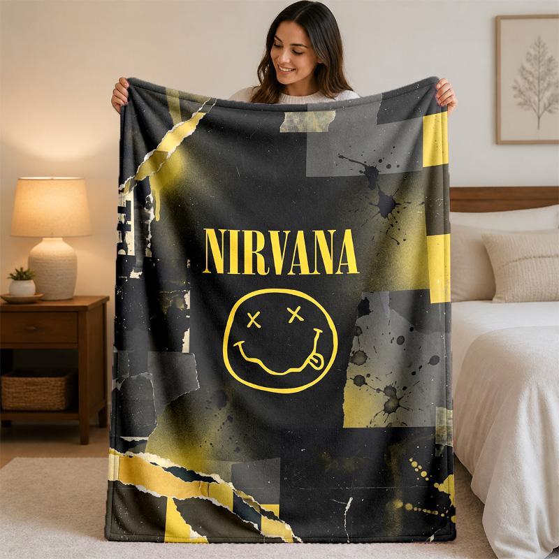 Coperta in Flanella con Stampa Nirvana Morbida e Leggera Coperta Plaid in Peluche per Letto Divano Uso Domestico