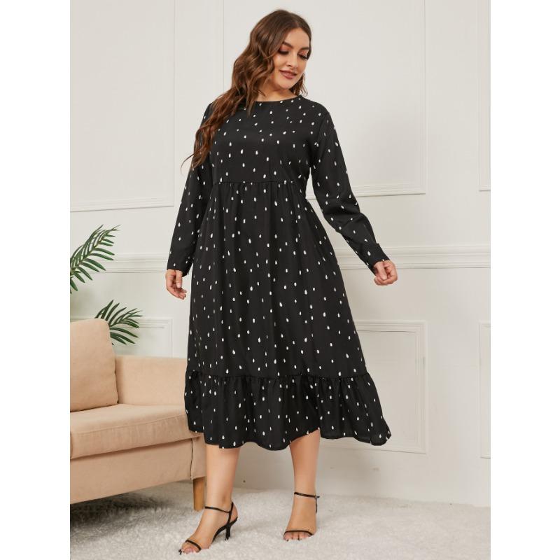 Rochie de damă de primăvară și toamnă mărimi Plus rochii cu mânecă lungă și gât rotund