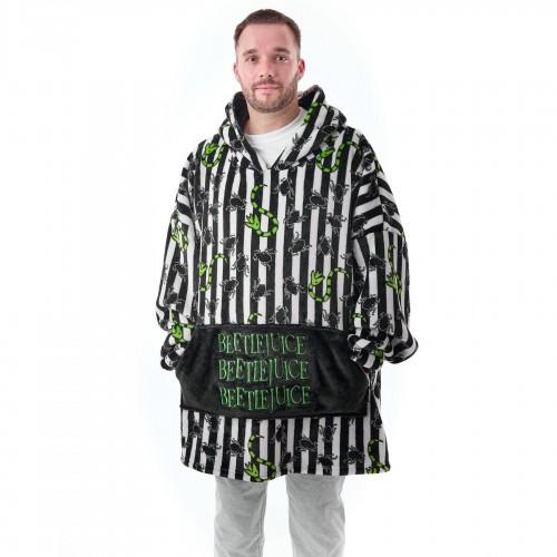 Beetlejuice Mens Striped Hoodie Blanket One Size noir/blanc