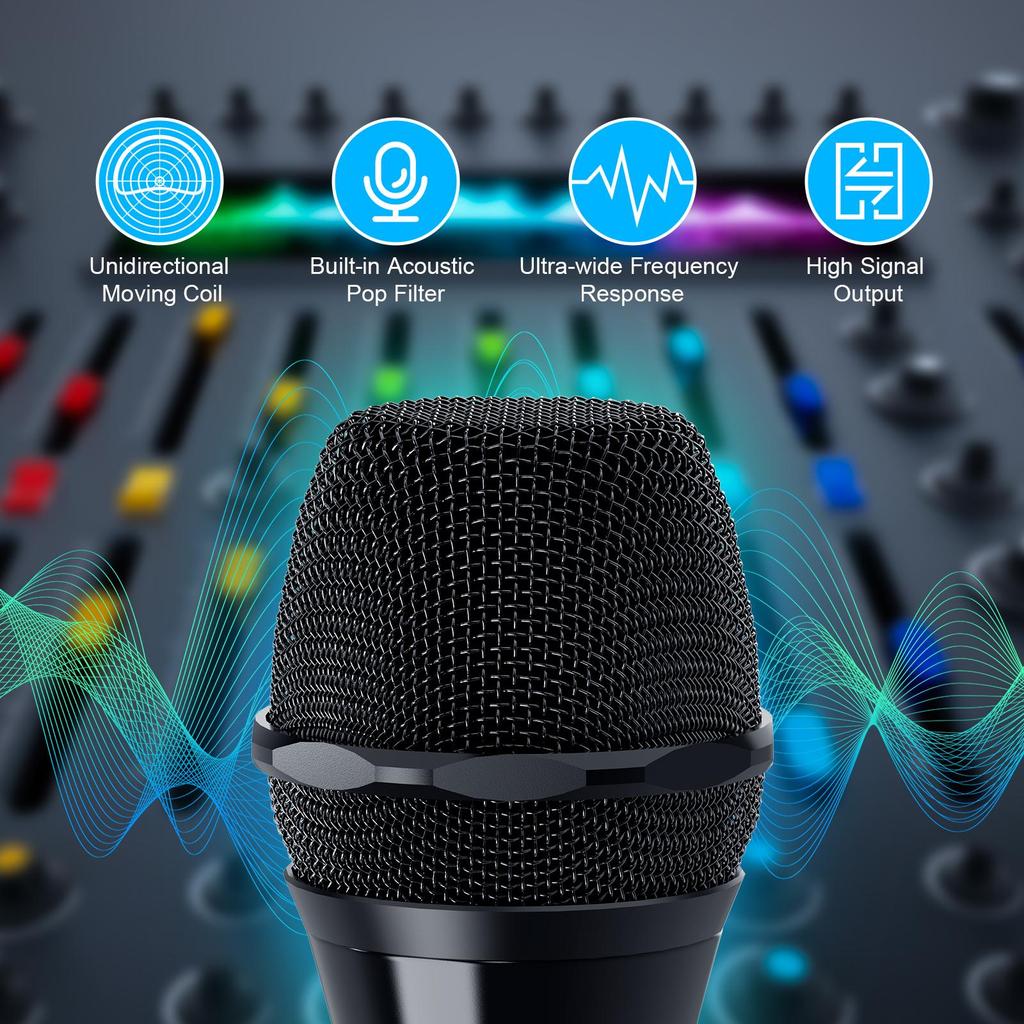 Dynamic Wired Microphone, 6.35mm Cardioid Karaoke Mic for Professional Setting, Handheld Vocal Microphone for Karaoke Machine