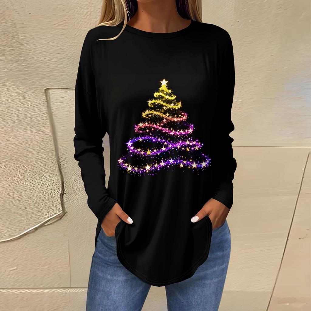 Dames Losse Comfortabele Casual Mode V-Hals Kerstprint Lange Mouw Hoodie