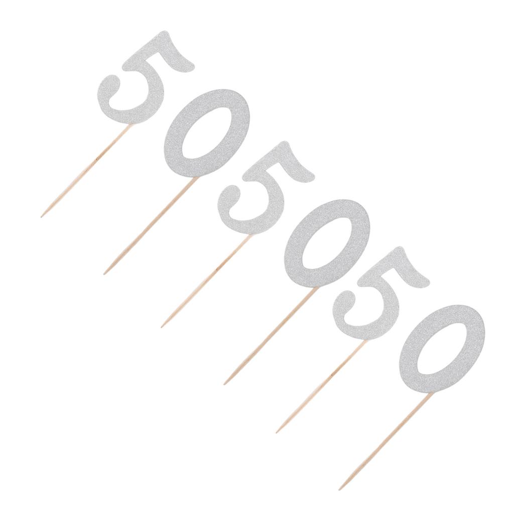 50 Set 50 Cupcake Topper Silver Glitter Practical 50th Cupcake Toppers Happy Birthday Cake Topper for Anniversary