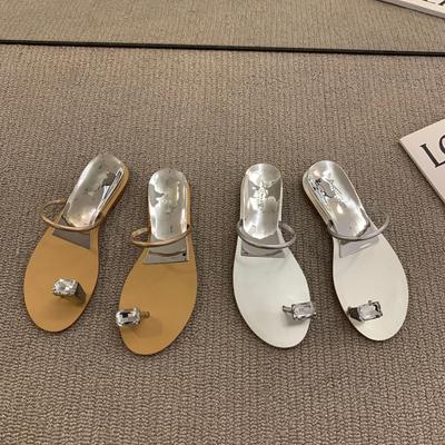 Flat-bottomed Rhinestone Cover Toe Cool Slippers Women's Shoes 2025 New Summer Fairy Wind Summer French Niche Sandals