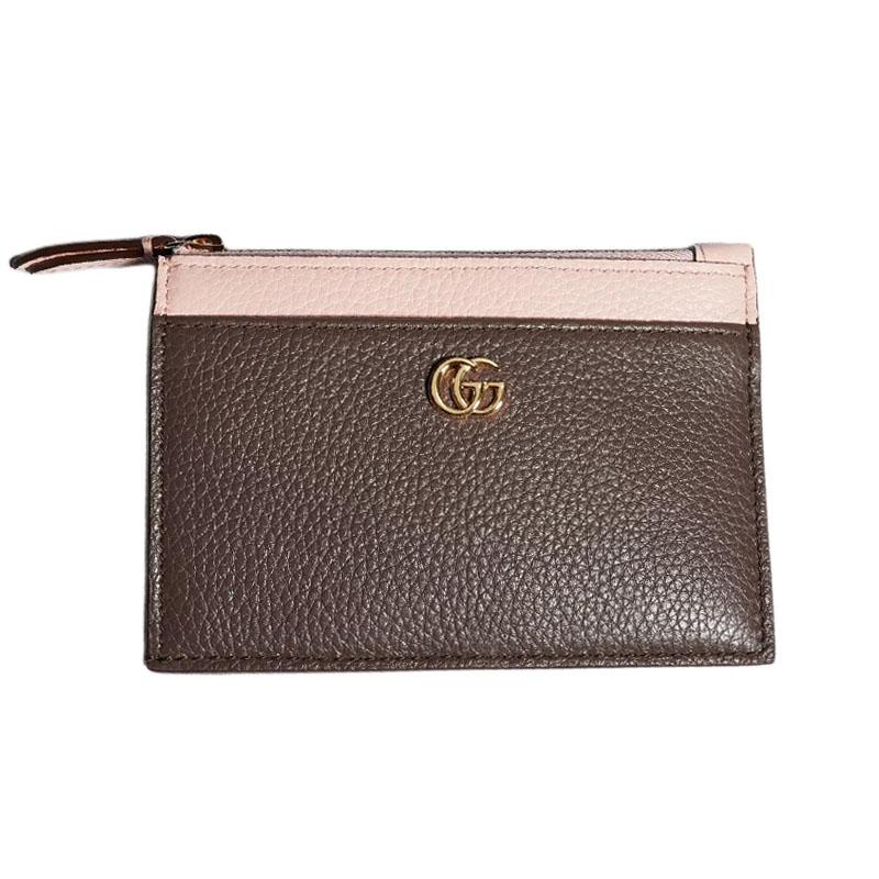 Gucci GG Marmont Double G logo leather card holder women's dark brown with pink