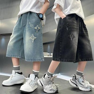 Letnia Nowość Modne Jeansowe Szorty Chłopięce Wzór Gwiazd Dziecięce Codzienne Krótkie Jeansowe Spodnie Dzieci 5-14 Lat