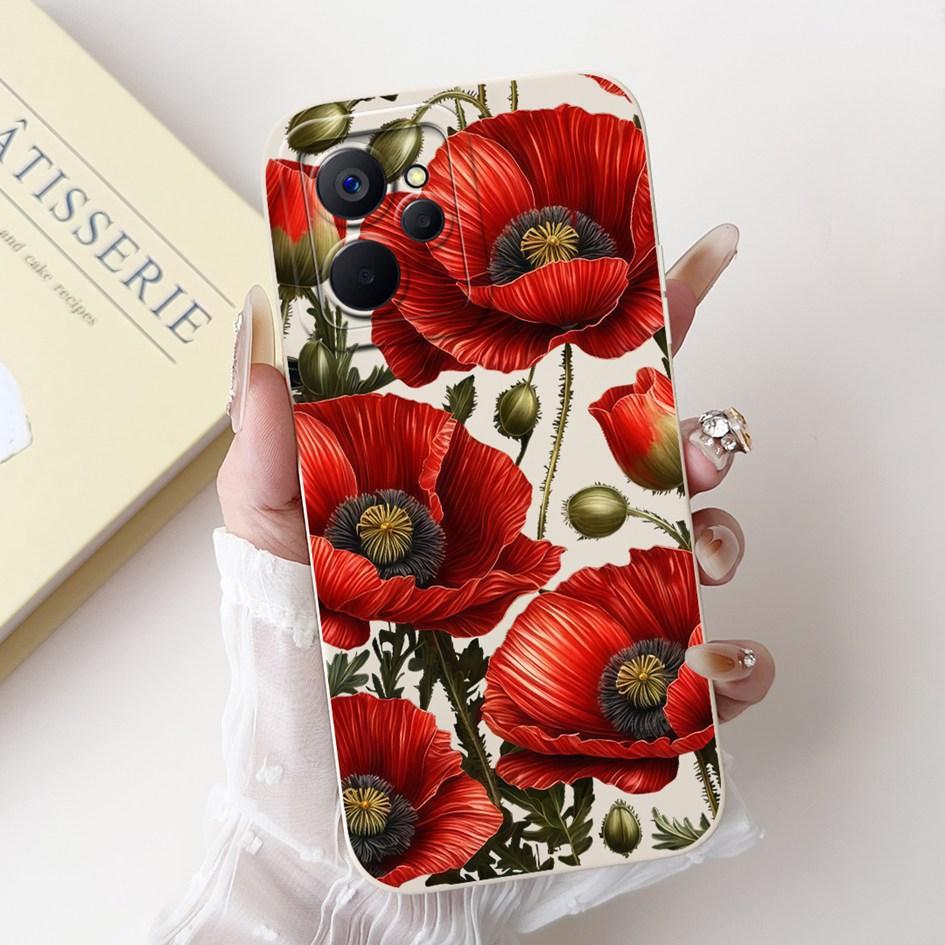 For Realme 9i Case Cool Fashion Flower Marble Sunset Soft Liquid Silicone Lens Protective Cover For Realme 9i 5G Realme9i Bumper