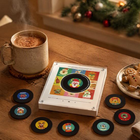Magnete per Giradischi con Luce Notturna, Magnete per Frigorifero in Vinile, 9 Dischi Programmabili, Memoria da 128MB, Nessuna Musica, Luce LED Personalizzabile, Personalizzazione Magnetica NFC