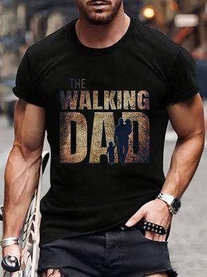Mens Walking Dad Pattern Tshirt  Casual Short Sleeved Black Tattered Letter Print Round Neck Suitable for Daily Wear