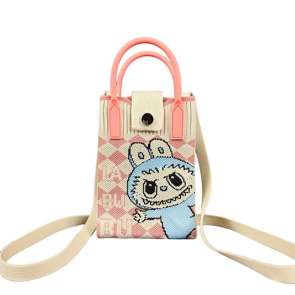 Cute Canvas Crossbody Bag with Fashionable and Niche Design, Knitted Mobile Phone Bag, Crossbody Single Shoulder Knitted Bag