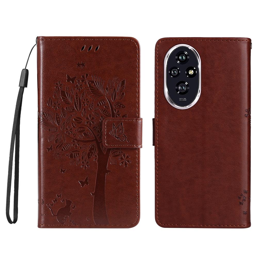For Honor 200 5G Phone Case with Stand Cat Tree Pattern Leather Wallet Mobile Cover