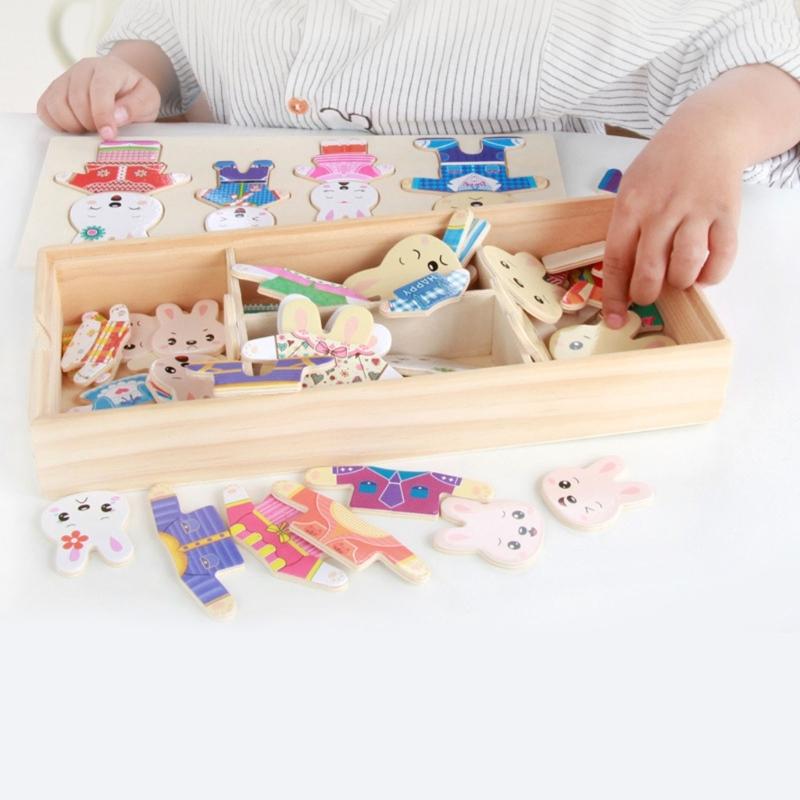 3-D Puzzle Box Shape Matching Board Toy Bear/Rabbit Dress Changing Busy Board Toy for Toddler Learning Educational Gift