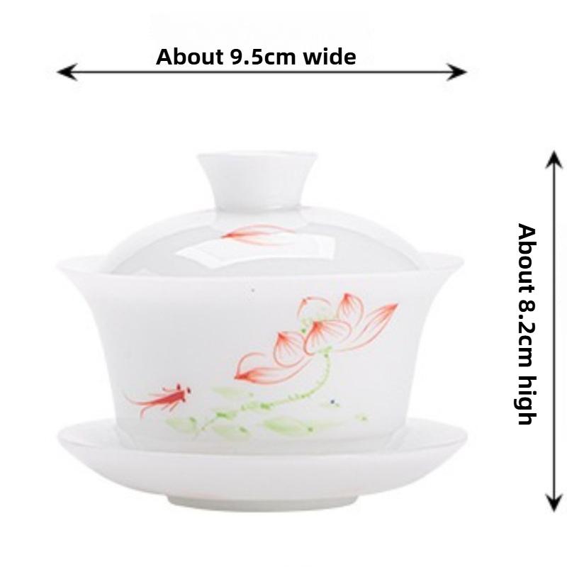 Sancai cover bowl Dehua white porcelain tea bowl Chinese-style household high-end large-capacity hover cover bowl tea