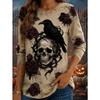 Tops for Women Skull Print  Round Neck Long Sleeve T-shirt Fall Casual Slim Pullover Women's Long Sleeve Top